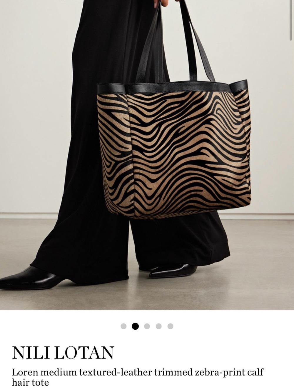 Nili Lotan Black and Beige Zebra-Print Tote
